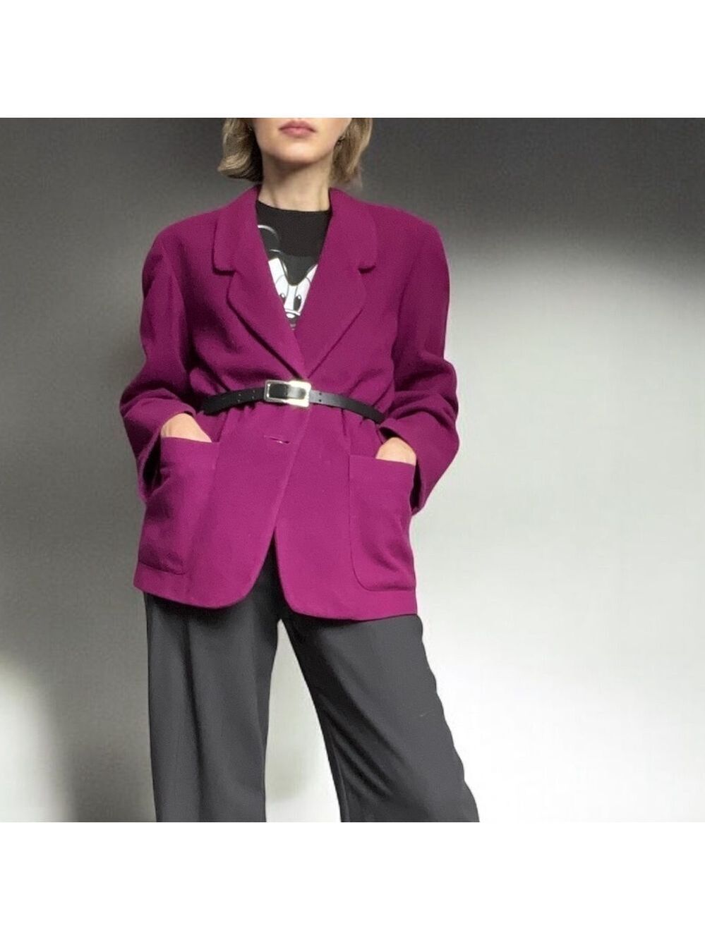 VTG 80s Spitalnick & Co. Berry Pink Blazer Jacket Boxy Straight Single Button M